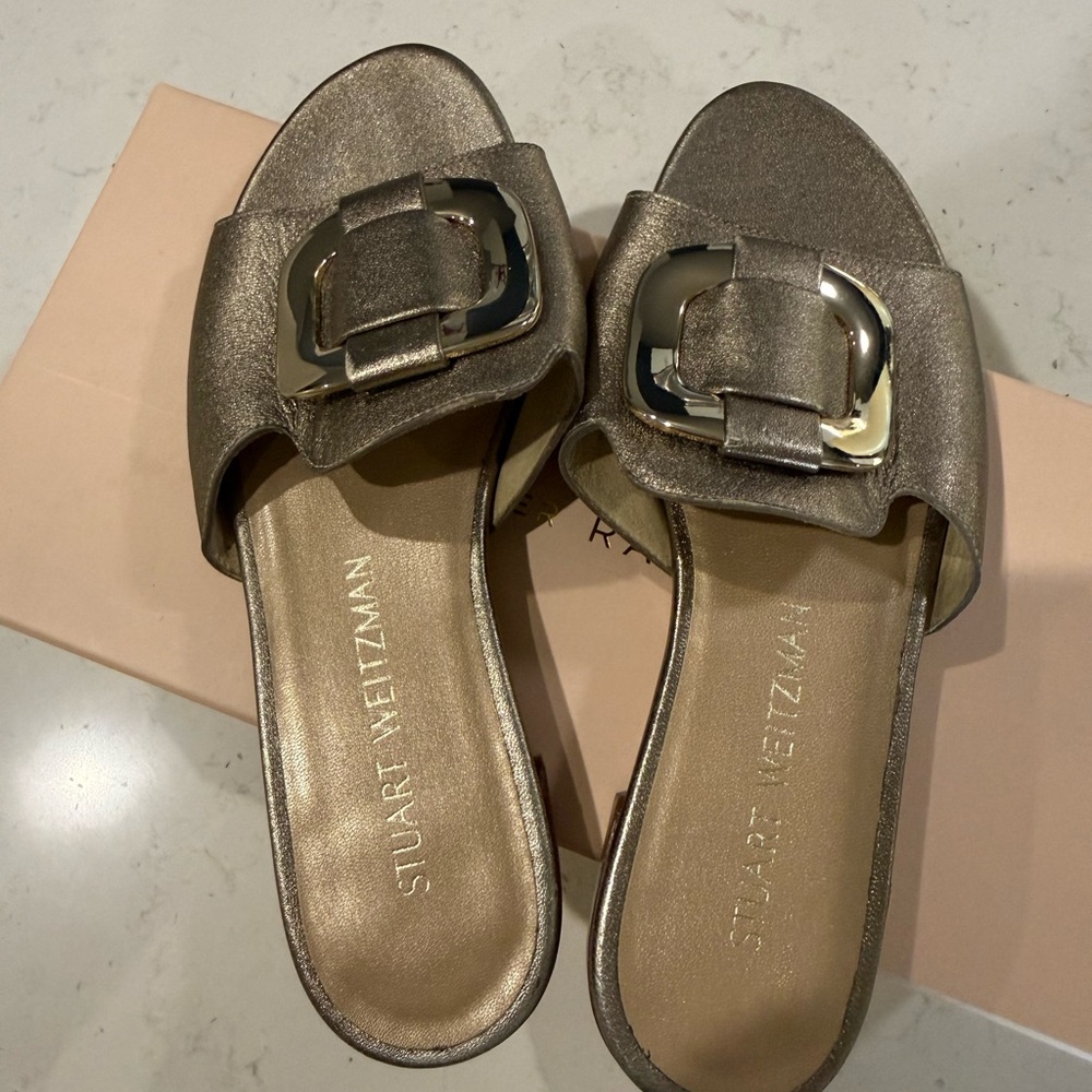 Stuart Weitzman Bronze Slide Sandals